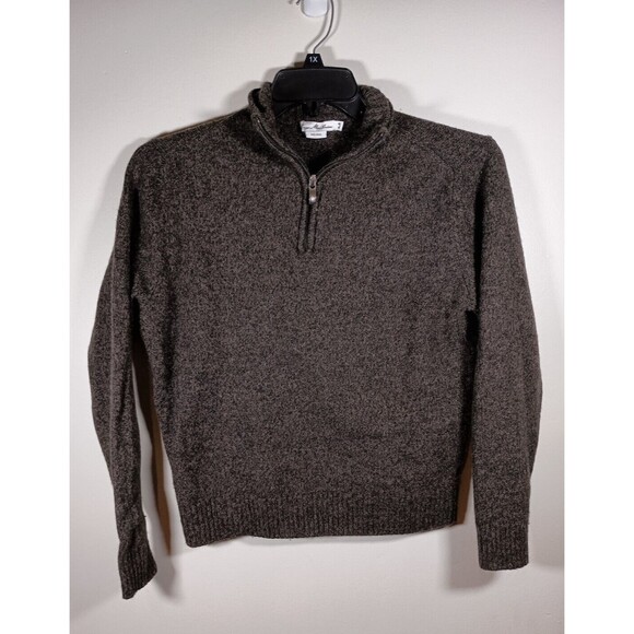 Enzo Mantovani 1/4 Zip Long Sleeve Brown Wool Pullover Sweater Size Medium - Picture 1 of 5